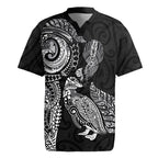 Aotearoa Moko Tribal Tattoo Rugby Jersey New Zealand Maori Penguin and Fantail Black Color
