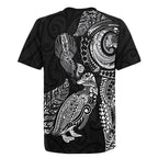 Aotearoa Moko Tribal Tattoo Rugby Jersey New Zealand Maori Penguin and Fantail Black Color