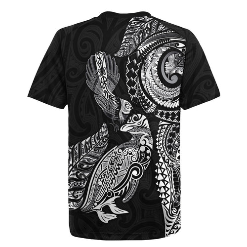 Aotearoa Moko Tribal Tattoo Rugby Jersey New Zealand Maori Penguin and Fantail Black Color