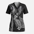 Aotearoa Moko Tribal Tattoo Scrub Top New Zealand Maori Penguin and Fantail Black Color