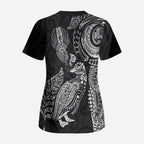 Aotearoa Moko Tribal Tattoo Scrub Top New Zealand Maori Penguin and Fantail Black Color