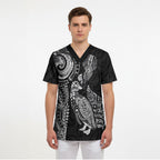 Aotearoa Moko Tribal Tattoo Scrub Top New Zealand Maori Penguin and Fantail Black Color