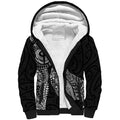 Aotearoa Moko Tribal Tattoo Sherpa Hoodie New Zealand Maori Penguin and Fantail Black Color