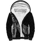 Aotearoa Moko Tribal Tattoo Sherpa Hoodie New Zealand Maori Penguin and Fantail Black Color