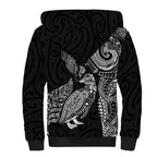 Aotearoa Moko Tribal Tattoo Sherpa Hoodie New Zealand Maori Penguin and Fantail Black Color
