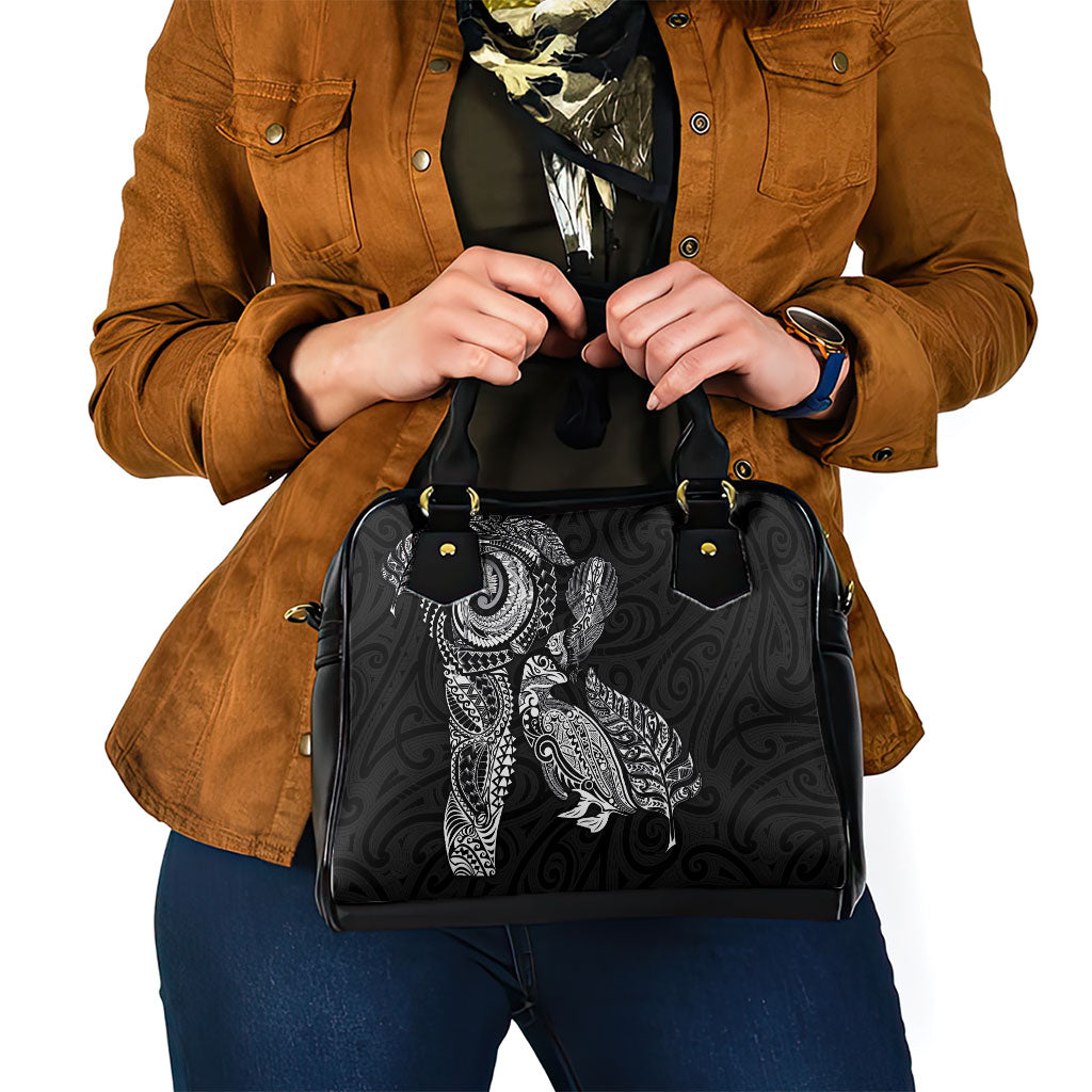 Aotearoa Moko Tribal Tattoo Shoulder Handbag New Zealand Maori Penguin and Fantail Black Color