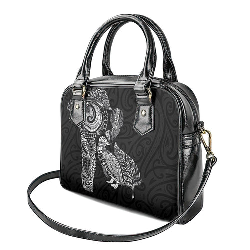 Aotearoa Moko Tribal Tattoo Shoulder Handbag New Zealand Maori Penguin and Fantail Black Color