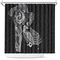 Aotearoa Moko Tribal Tattoo Shower Curtain New Zealand Maori Penguin and Fantail Black Color