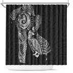 Aotearoa Moko Tribal Tattoo Shower Curtain New Zealand Maori Penguin and Fantail Black Color
