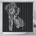 Aotearoa Moko Tribal Tattoo Shower Curtain New Zealand Maori Penguin and Fantail Black Color