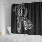 Aotearoa Moko Tribal Tattoo Shower Curtain New Zealand Maori Penguin and Fantail Black Color