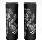 Aotearoa Moko Tribal Tattoo Skinny Tumbler New Zealand Maori Penguin and Fantail Black Color