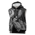 Aotearoa Moko Tribal Tattoo Sleeveless Hoodie New Zealand Maori Penguin and Fantail Black Color