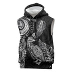 Aotearoa Moko Tribal Tattoo Sleeveless Hoodie New Zealand Maori Penguin and Fantail Black Color