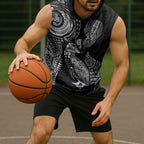 Aotearoa Moko Tribal Tattoo Sleeveless Hoodie New Zealand Maori Penguin and Fantail Black Color