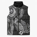 Aotearoa Moko Tribal Tattoo Sleeveless Puffer Jacket New Zealand Maori Penguin and Fantail Black Color
