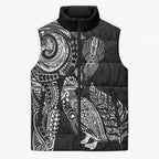 Aotearoa Moko Tribal Tattoo Sleeveless Puffer Jacket New Zealand Maori Penguin and Fantail Black Color