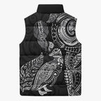 Aotearoa Moko Tribal Tattoo Sleeveless Puffer Jacket New Zealand Maori Penguin and Fantail Black Color