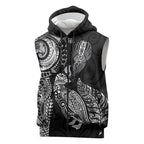 Aotearoa Moko Tribal Tattoo Sleeveless Zip Hoodie New Zealand Maori Penguin and Fantail Black Color