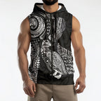 Aotearoa Moko Tribal Tattoo Sleeveless Zip Hoodie New Zealand Maori Penguin and Fantail Black Color