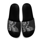 Aotearoa Moko Tribal Tattoo Slide Sandals New Zealand Maori Penguin and Fantail Black Color
