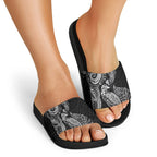 Aotearoa Moko Tribal Tattoo Slide Sandals New Zealand Maori Penguin and Fantail Black Color