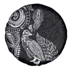 Aotearoa Moko Tribal Tattoo Spare Tire Cover New Zealand Maori Penguin and Fantail Black Color