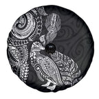 Aotearoa Moko Tribal Tattoo Spare Tire Cover New Zealand Maori Penguin and Fantail Black Color