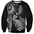 Aotearoa Moko Tribal Tattoo Sweatshirt New Zealand Maori Penguin and Fantail Black Color
