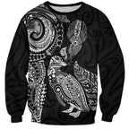 Aotearoa Moko Tribal Tattoo Sweatshirt New Zealand Maori Penguin and Fantail Black Color