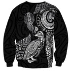 Aotearoa Moko Tribal Tattoo Sweatshirt New Zealand Maori Penguin and Fantail Black Color
