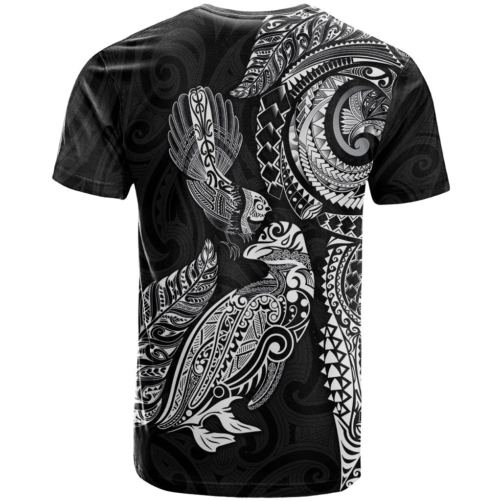 Aotearoa Moko Tribal Tattoo T Shirt New Zealand Maori Penguin and Fantail Black Color