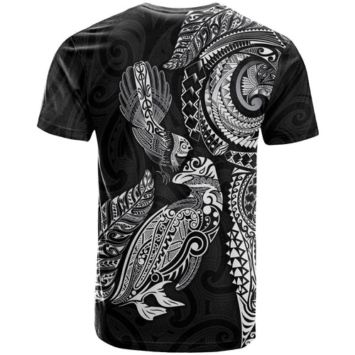 Aotearoa Moko Tribal Tattoo T Shirt New Zealand Maori Penguin and Fantail Black Color