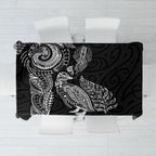 Aotearoa Moko Tribal Tattoo Tablecloth New Zealand Maori Penguin and Fantail Black Color