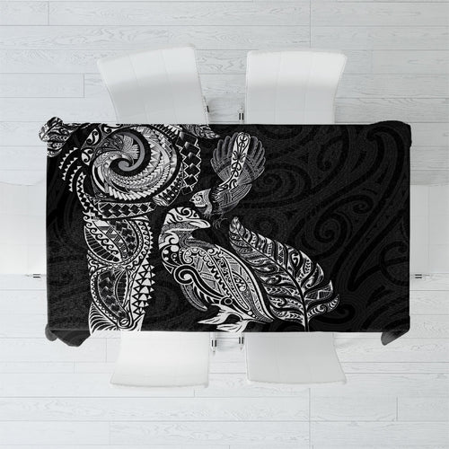 Aotearoa Moko Tribal Tattoo Tablecloth New Zealand Maori Penguin and Fantail Black Color
