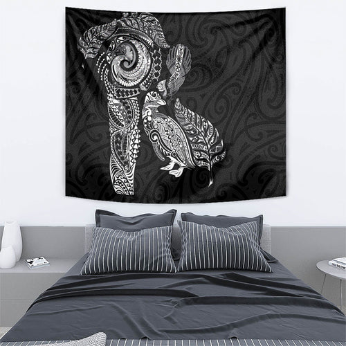 Aotearoa Moko Tribal Tattoo Tapestry New Zealand Maori Penguin and Fantail Black Color