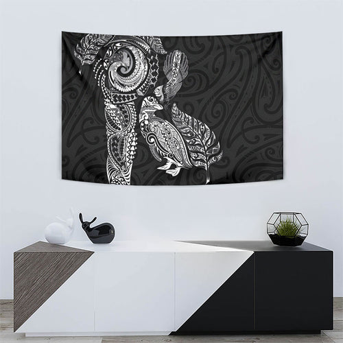 Aotearoa Moko Tribal Tattoo Tapestry New Zealand Maori Penguin and Fantail Black Color