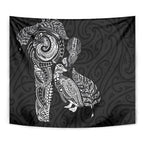 Aotearoa Moko Tribal Tattoo Tapestry New Zealand Maori Penguin and Fantail Black Color