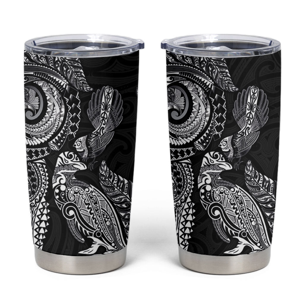 Aotearoa Moko Tribal Tattoo Tumbler Cup New Zealand Maori Penguin and Fantail Black Color