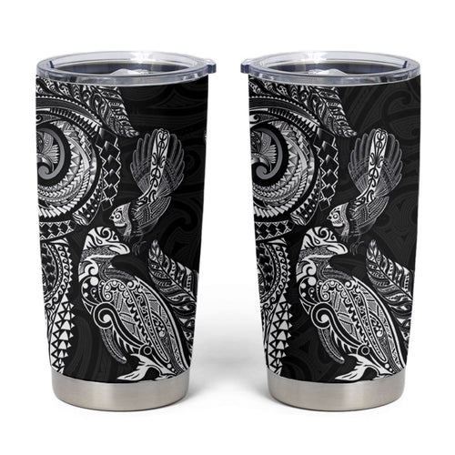 Aotearoa Moko Tribal Tattoo Tumbler Cup New Zealand Maori Penguin and Fantail Black Color
