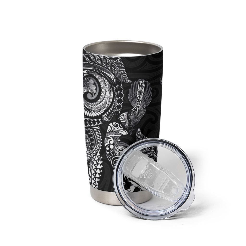 Aotearoa Moko Tribal Tattoo Tumbler Cup New Zealand Maori Penguin and Fantail Black Color
