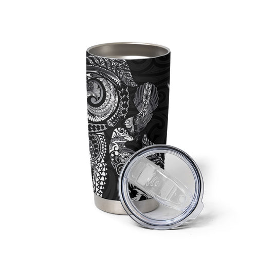Aotearoa Moko Tribal Tattoo Tumbler Cup New Zealand Maori Penguin and Fantail Black Color