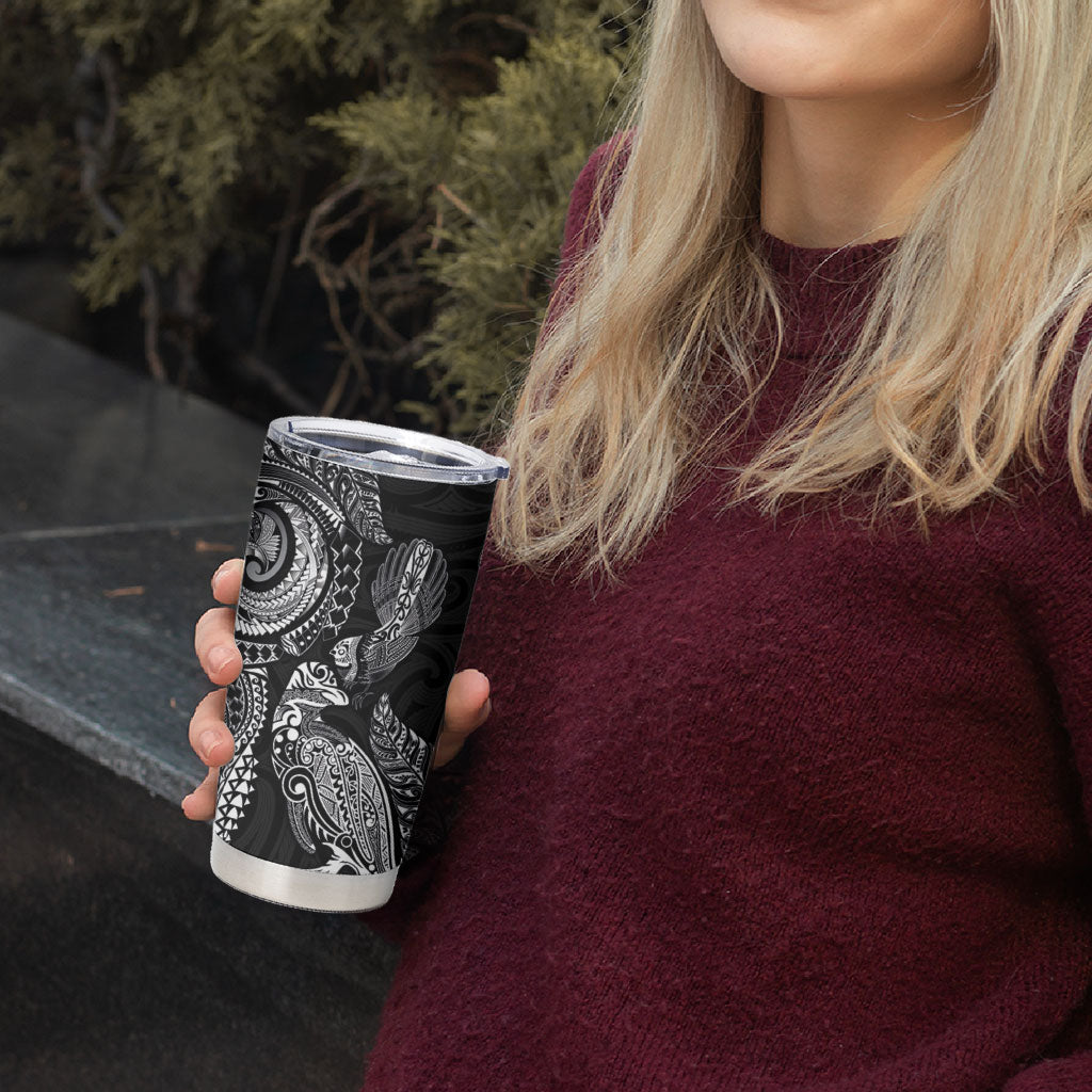 Aotearoa Moko Tribal Tattoo Tumbler Cup New Zealand Maori Penguin and Fantail Black Color