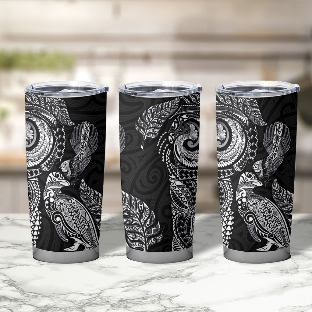 Aotearoa Moko Tribal Tattoo Tumbler Cup New Zealand Maori Penguin and Fantail Black Color