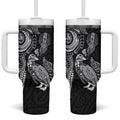 Aotearoa Moko Tribal Tattoo Tumbler With Handle New Zealand Maori Penguin and Fantail Black Color