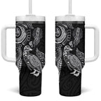 Aotearoa Moko Tribal Tattoo Tumbler With Handle New Zealand Maori Penguin and Fantail Black Color