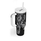 Aotearoa Moko Tribal Tattoo Tumbler With Handle New Zealand Maori Penguin and Fantail Black Color