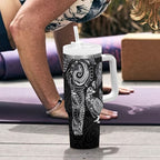 Aotearoa Moko Tribal Tattoo Tumbler With Handle New Zealand Maori Penguin and Fantail Black Color