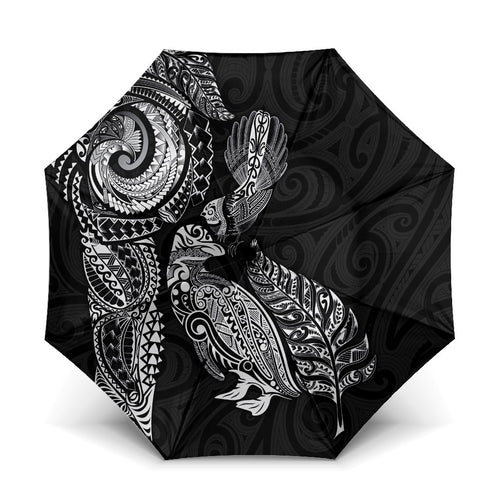 Aotearoa Moko Tribal Tattoo Umbrella New Zealand Maori Penguin and Fantail Black Color