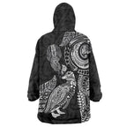 Aotearoa Moko Tribal Tattoo Wearable Blanket Hoodie New Zealand Maori Penguin and Fantail Black Color
